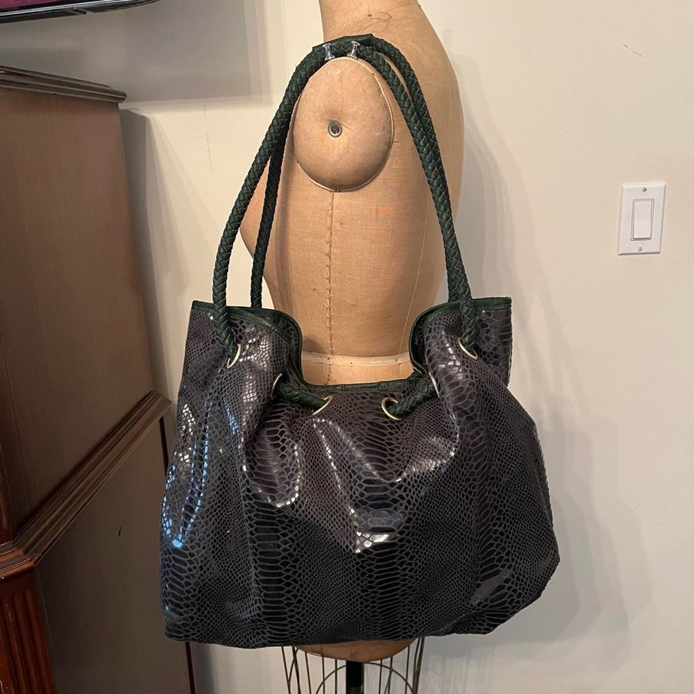 Vintage Y2K Christian Livingston Snake Print Leather Shoulder Bag